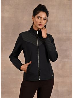 Lakshita - Black Long Sleeve Jacket with Quilting At Front and Sleeves
