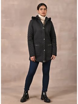 Lakshita - Black Quilted Jacket with Attached Hood