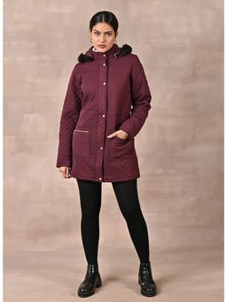 Lakshita - Maroon Quilted Jacket with Attached Hood