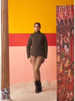 Lakshita - Olive High-Neck Quilted Jacket For Women