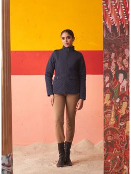 Lakshita - Navy Blue High-Neck Quilted Jacket For Women