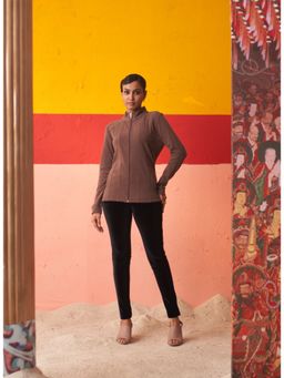 Lakshita - Taupe High-Neck Jacket For Women