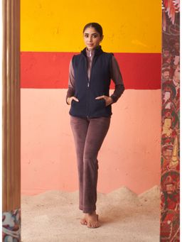 Lakshita - Navy Blue Sleeveless Fur Jacket For Women