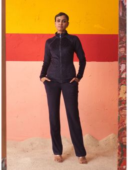 Lakshita - Navy Blue Velvet Track Suit with Stone Work (Set of 2)