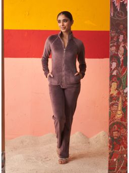 Lakshita - Dark Purple Velvet Track Suit with Stone Work (Set of 2)