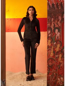 Lakshita - Brown Velvet Track Suit with Stone Work (Set of 2)