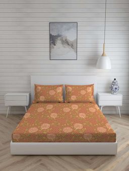 Layers - Novara Cotton Rich 225 TC King Sized Double Bedsheet Set (Brown)