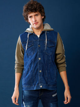 Campus Sutra - Men Colorblock Full Sleeve Stylish Casual Denim Jacket