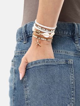 Carlton London - Rose Gold Pleated Coastal Themed Charm Bracelet (Set Of 7)