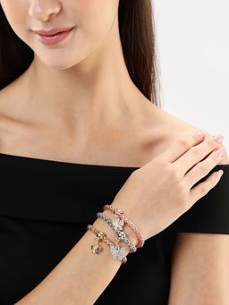 Carlton London - Three Toned Cz Butterfly Charm Bracelet (Pack Of 3)