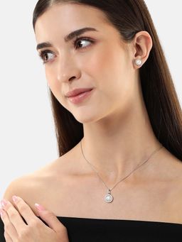 Carlton London - Rhodium Pleated Cz with Pearl Stud and Necklace Set