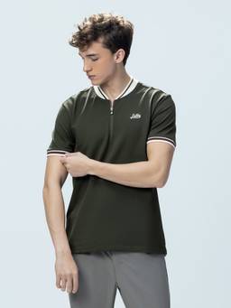 LOTTO - Men's Chinese Collar Dark Green Polo T-shirt
