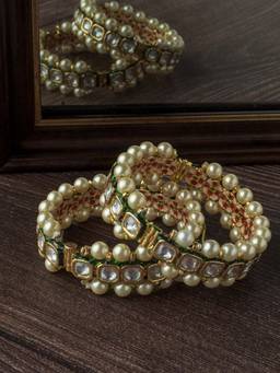 VIVINIA By Vidhi Mehra - Gold Plated Women's Synthetic White Stone Pair Of Bangles