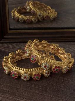 VIVINIA By Vidhi Mehra - Gold Plated Women's Multicolour Synthetic Stone Pair Of Bangles