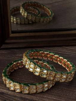 VIVINIA By Vidhi Mehra - Gold Plated Synthetic White Stone Women's Pair Of Bangles