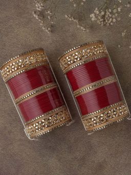 VIVINIA By Vidhi Mehra - Gold Plated White Stoned Women's Pair Of Chuda Set