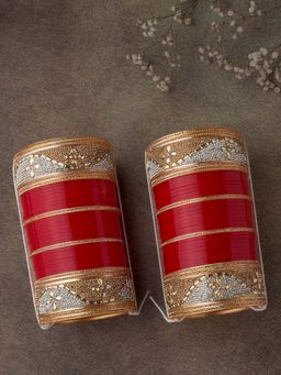 VIVINIA By Vidhi Mehra - Gold Plated White Stoned Women's Pair Of Chuda Set