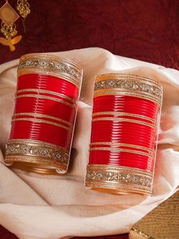 VIVINIA By Vidhi Mehra - Gold Plated White Stoned Women's Pair Of Chuda Set