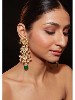 VIVINIA By Vidhi Mehra - Gold Plated White Kundan Studded with Single Bead Drop Dangle Earrings