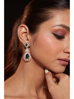 VIVINIA By Vidhi Mehra - Rhodium Plated Zircon Studded with Multi-Colour Emerald Stone Dangle Earrings