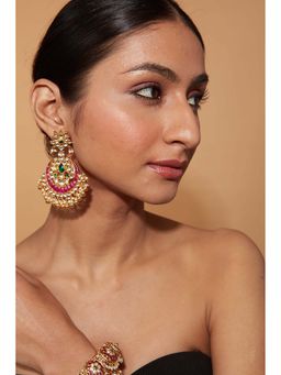 VIVINIA By Vidhi Mehra - Gold Plated Kundan with Multi-Colour Onyx Chaandbali Dangle Earrings