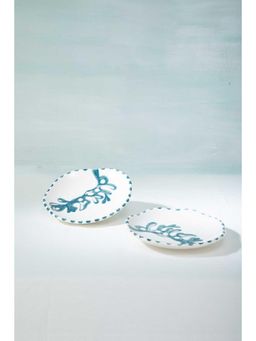 Freedom Tree - Montane Hand Painted Ceramic White And Blue Plate (Pack of 2)