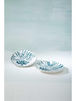 Freedom Tree - Montane Bush Hand Painted Ceramic White And Blue Plate (Pack of 2)