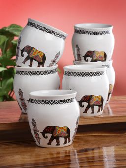 ARRABI - Premium Multi Ceramic Elephant Kullar Set (Pack of 6)