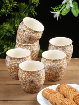 ARRABI - Premium Multi Ceramic Stoneware Floral Kullar Set (Pack of 6)