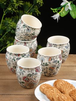 ARRABI - Premium Multi Ceramic Stoneware Floral Kullar Set (Pack of 6)
