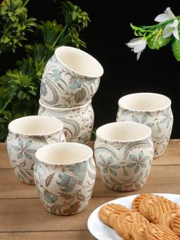 ARRABI - Premium Multi Ceramic Stoneware Leaf Kullar Set (Pack of 6)