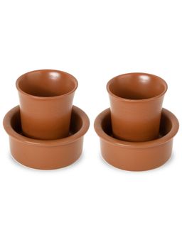 BODHI HOUSE - Premium Ceramic Dawara Set, Tea Dabara Set, Tumbler 120 Ml, Earthy Brown (Pack of 2)