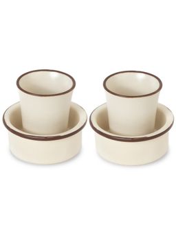 BODHI HOUSE - Premium Ceramic Dawara Set, Tea Dabara Set, Tumbler 120 Ml, Off White (Pack of 2)