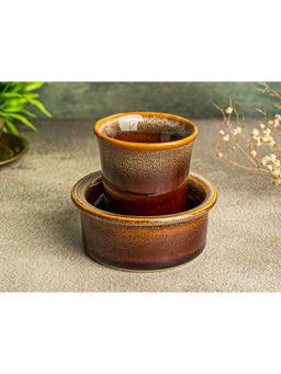 BODHI HOUSE - Premium Ceramic Dawara Set, Tea Dabara Set, Tumbler 120 Ml, Peanut Brown