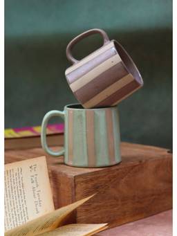 WEAVING HOMES - Basic Grey & Green Striped Mug With Grey & Green Color