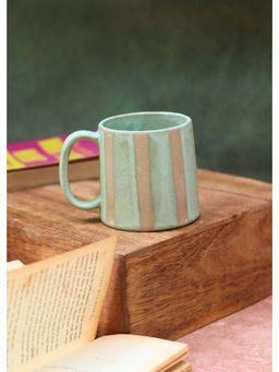WEAVING HOMES - Green & Grey Striped Mug With Green Color