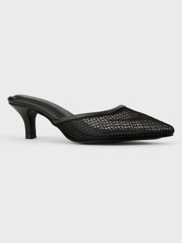 IYKYK by Nykaa Fashion - Black Mesh Pointed Toe Kitten Heel Mules