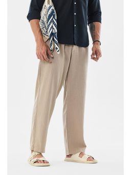 Snitch - Men Beige Stripes Casual Trouser