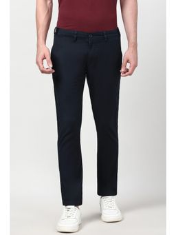 Peter England - Men Navy Blue Solid Casual Trouser