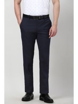 Peter England - Men Navy Blue Solid Formal Trouser