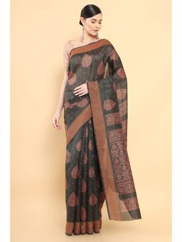 Soch - Women Green Silk Printed Saree with Unstitched Blouse