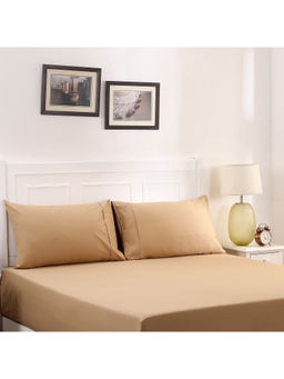 Maspar - Colorart Slumber Solid 200TC Beige Fitted Sheet & 1 Pillow Cover (Set of 2)