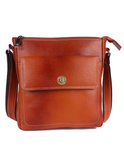 HiLEDER - Pure Leather Messenger 9 Inch Sling Cross Body Bag For Men Women Orange