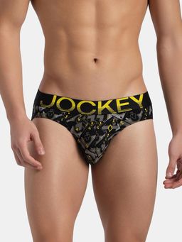 Jockey - FP22 Men Super Combed Cotton Elastane Printed Brief - Black Empire Yellow