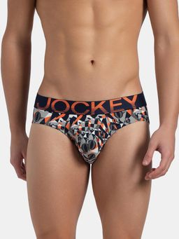 Jockey - FP22 Men Super Combed Cotton Elastane Printed Brief - Navy Nasturtium