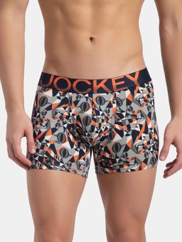 Jockey - FP23 Men Super Combed Cotton Elastane Printed Trunk - Navy Nasturtium