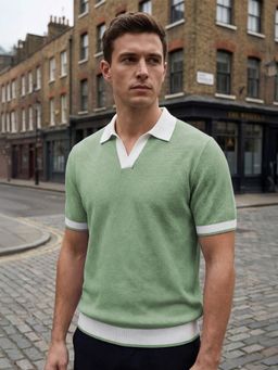 Nobero - Men Green Cotton Regular Fit Polo T-shirt