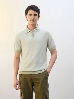 Nobero - Men Green Cotton Regular Fit Polo T-shirt