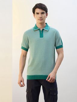 Nobero - Men Green Cotton Regular Fit Polo T-shirt