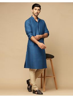 Fabindia - Blue Silk Hand Woven Long Kurta